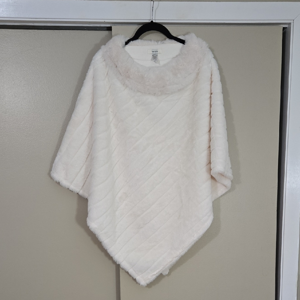 Kensie Cream Fuzzy Women's Poncho One Size Fits Most